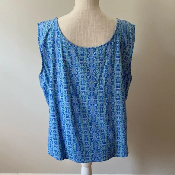 Linen Sleeveless Top Blue and Green Print - Picture 7 of 8
